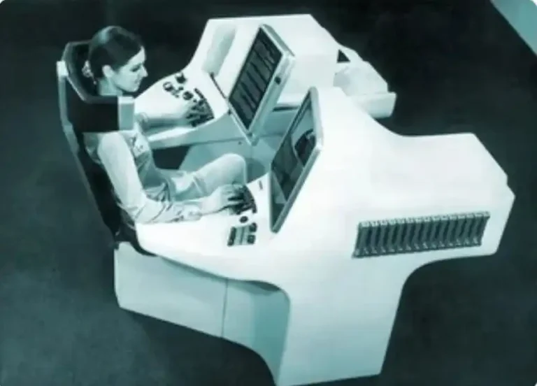 German vision of office work in the year 2000 | futuristic workstation photo