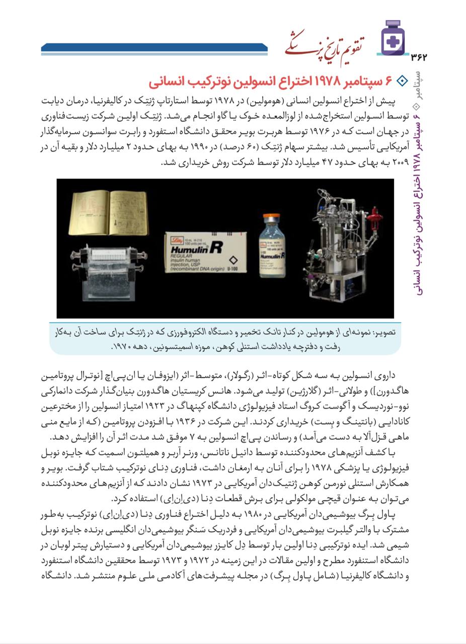 ۴۰۰ برگ از تقویم تاریخ پزشکی