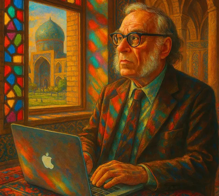 Asimov writing his books in Isfahan